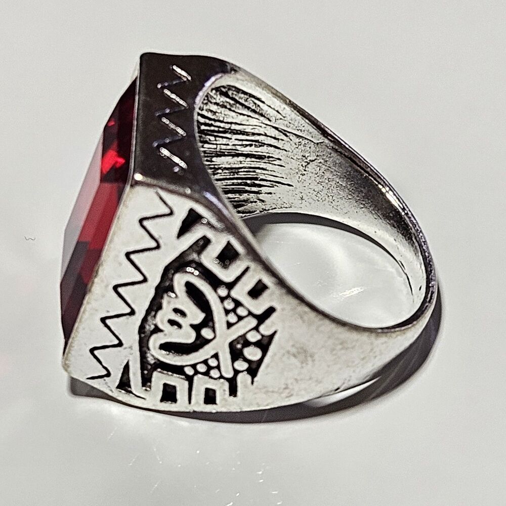 Silver Tone Red Rectangular Faceted Rhinestone Ring Size 11.5 - Picture 11 of 13